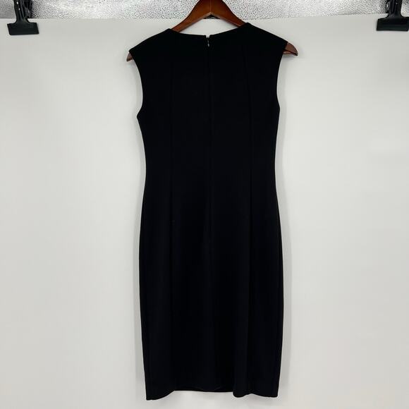 CALVIN KLEIN Solid Black embellished Gold Chain Trim Sheath Dress classic Size 4 - Picture 8 of 8
